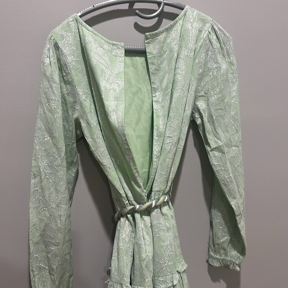 NWOT Roller Rabbit Mint Green Mini Dress Clermont Nori Silver Tie Tassels Tiered - Picture 11 of 12